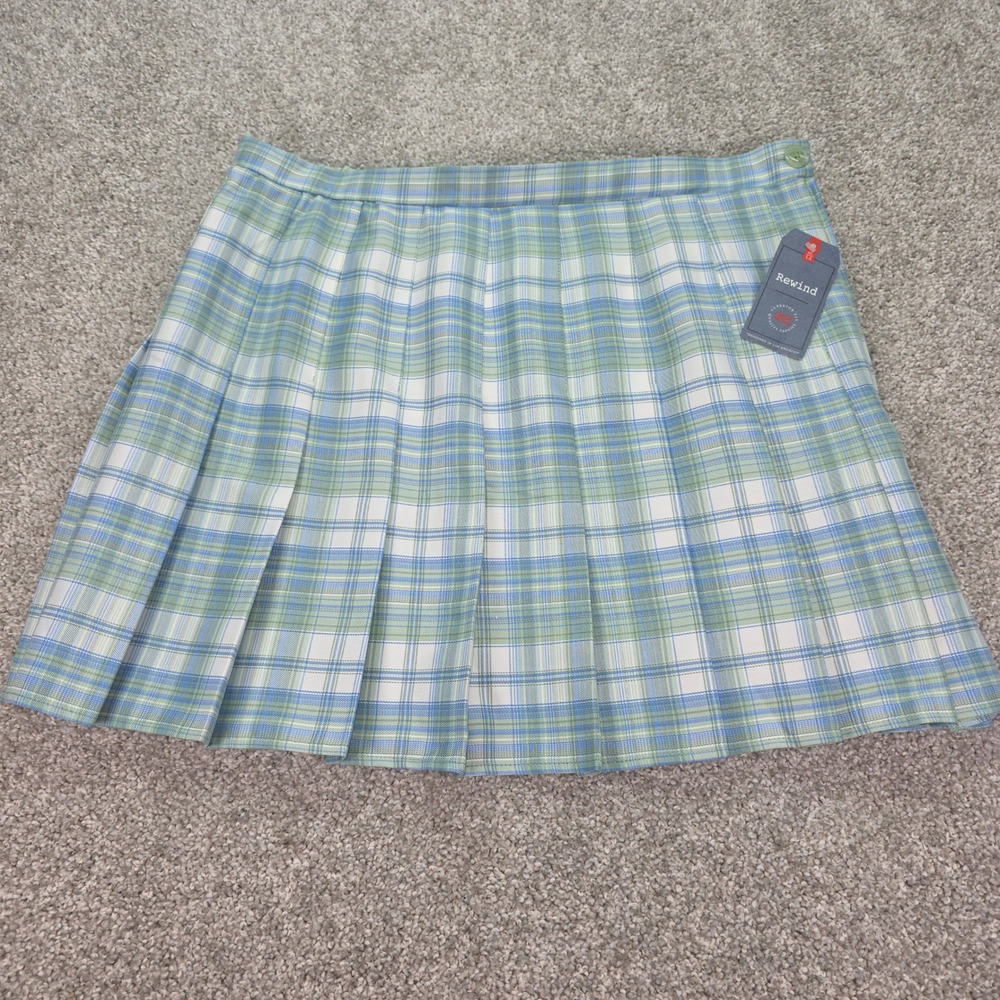 Rewind Blue Green Plaid Pleated Mini Skirt NWT XXL Preppy Schoolgirl Academic